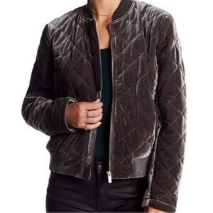 14th & Union Black Crushed Velvet Quilted Bomber Jacket Size L